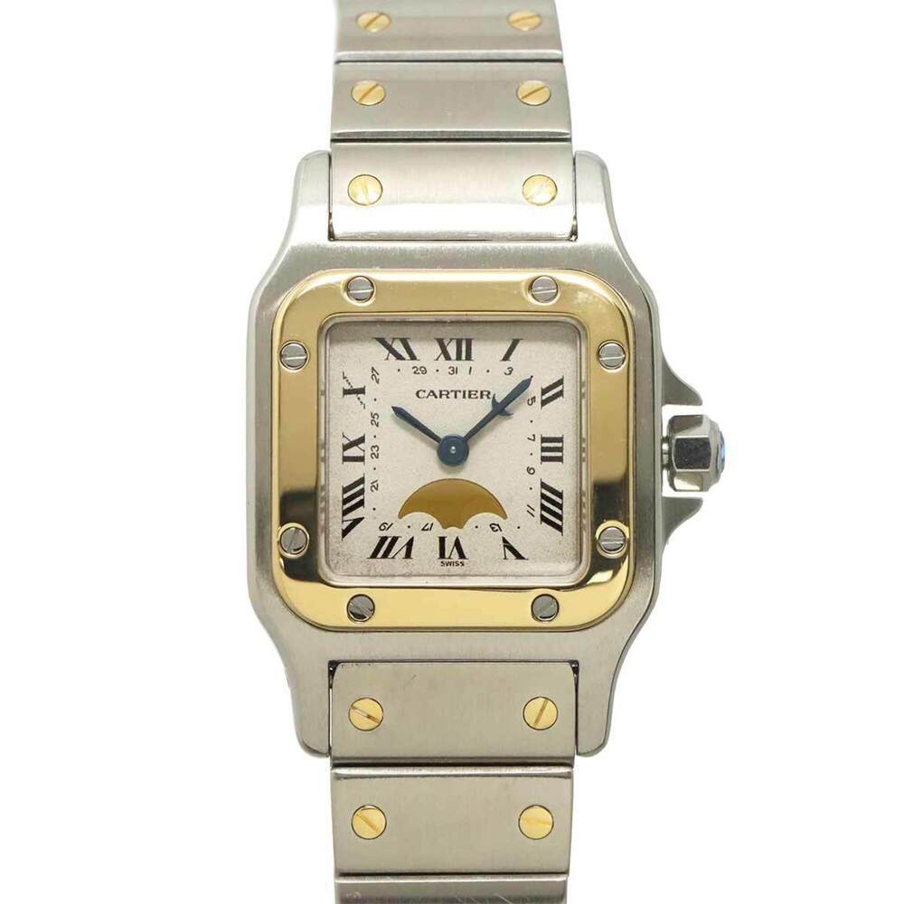 Cartier Santos Galbee SM Moon Phase Two-Tone W20008C4 Women's Watch Ivory YG ...